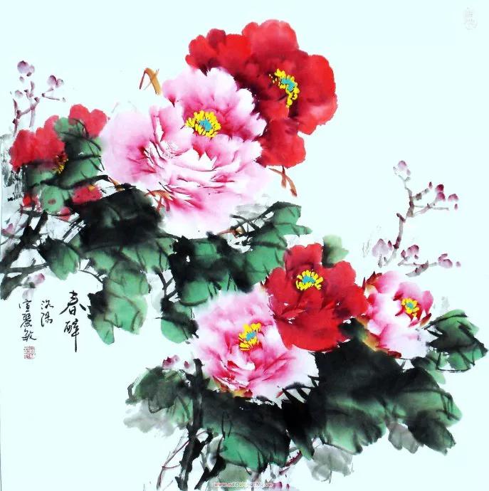 国画名家董萍写意牡丹作品精选,名家写意牡丹公鸡图片大全