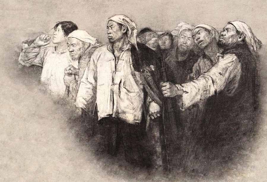 我国现代画家王式廓的油画素描稿,王式廓井冈山会师油画创作背景