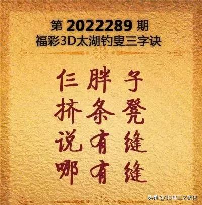 福彩3D第289期太湖字谜解析和开奖结果预测