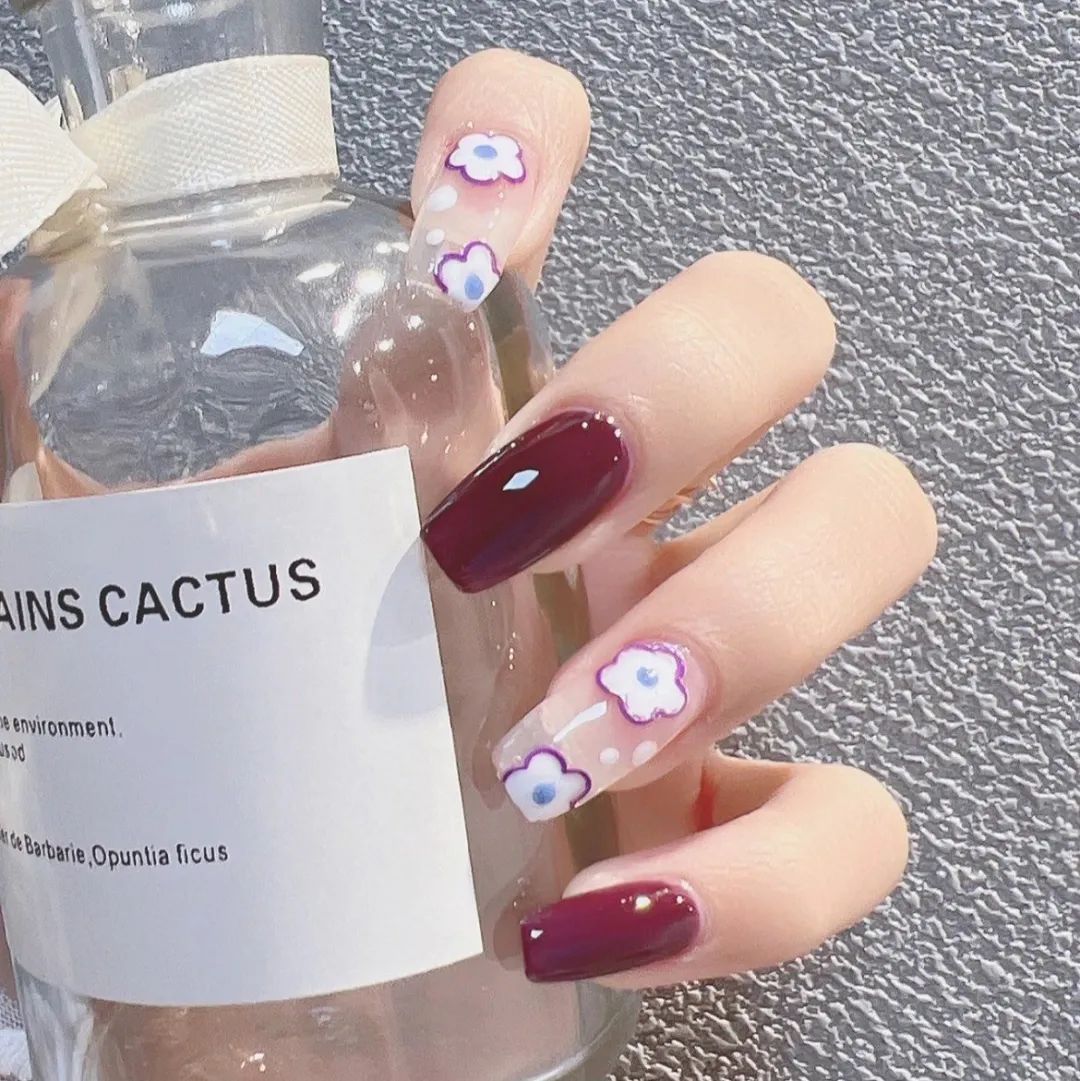 秋冬纯色美甲显白高级跳色高清,夏日美甲显白短甲可爱卡通儿童