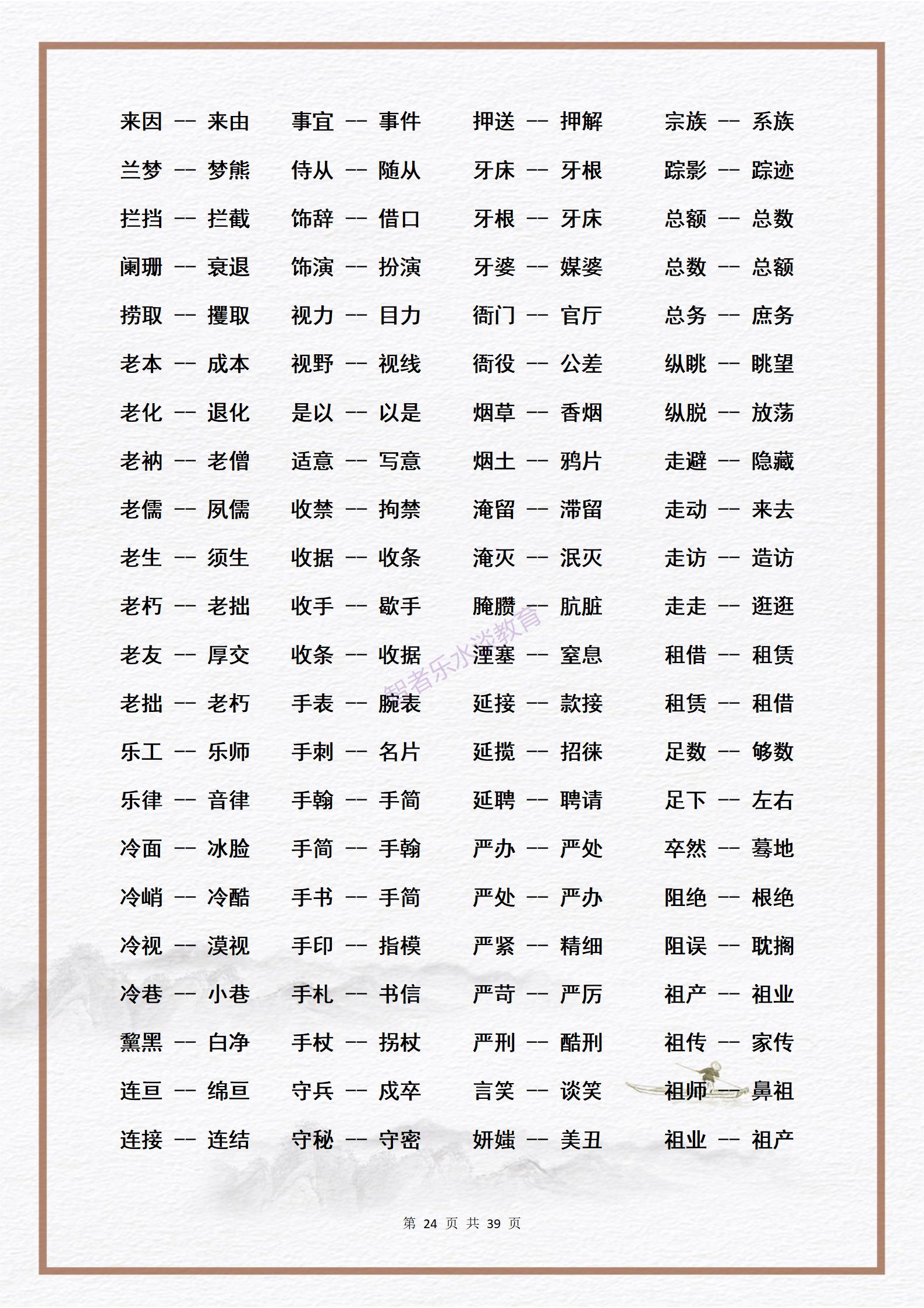 素材：中小学生必须熟练掌握的3000个《近义词》大合集