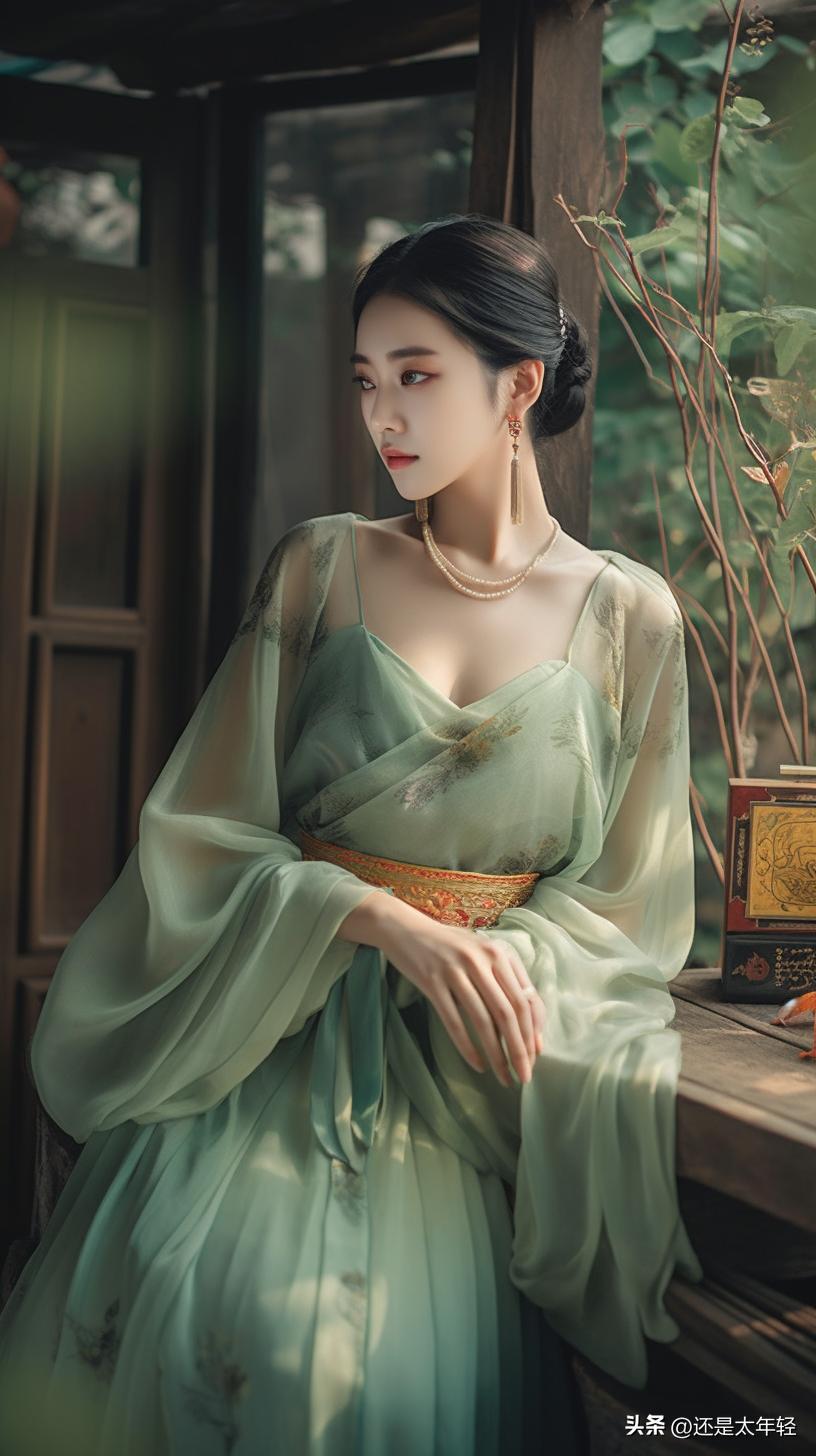 青色长袖12-15岁女童汉服,少女汉服服饰