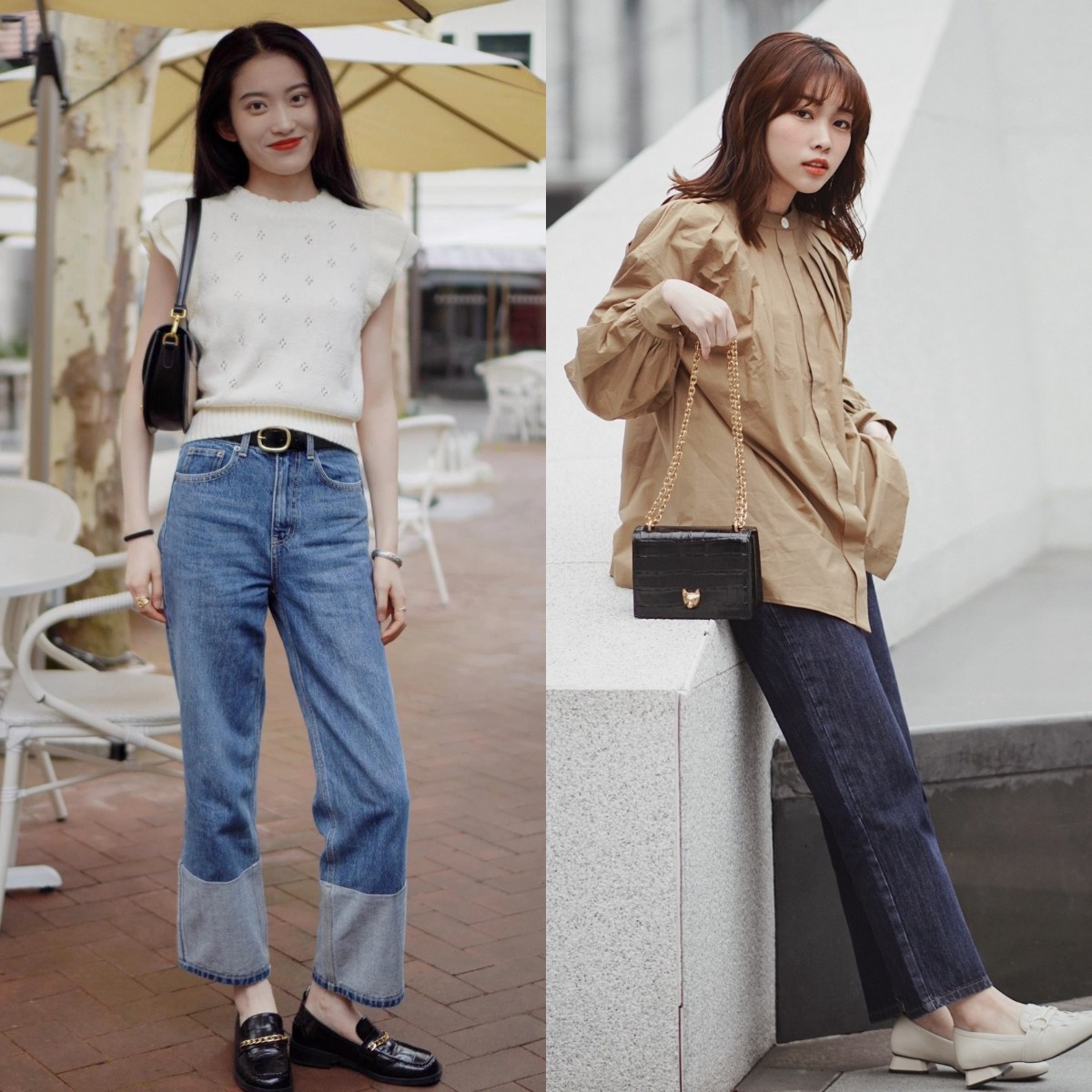 可以搭牛仔裤的乐福鞋,英伦风乐福鞋搭配阔腿牛仔裤