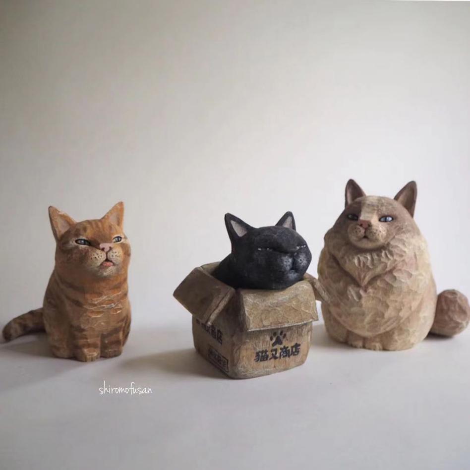 日本艺术家木雕猫,日本木雕猫