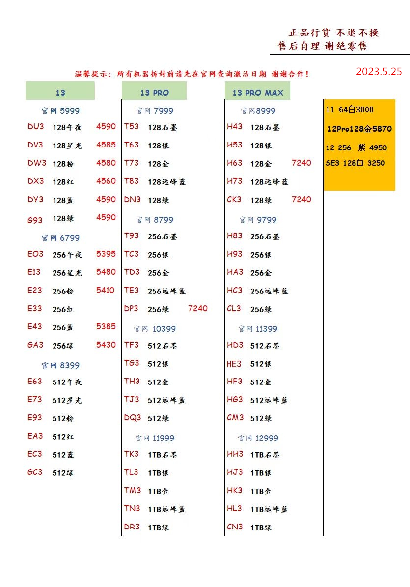 2023年2月华强北手机拿货价格表,2023年12月手机批发价格一览表