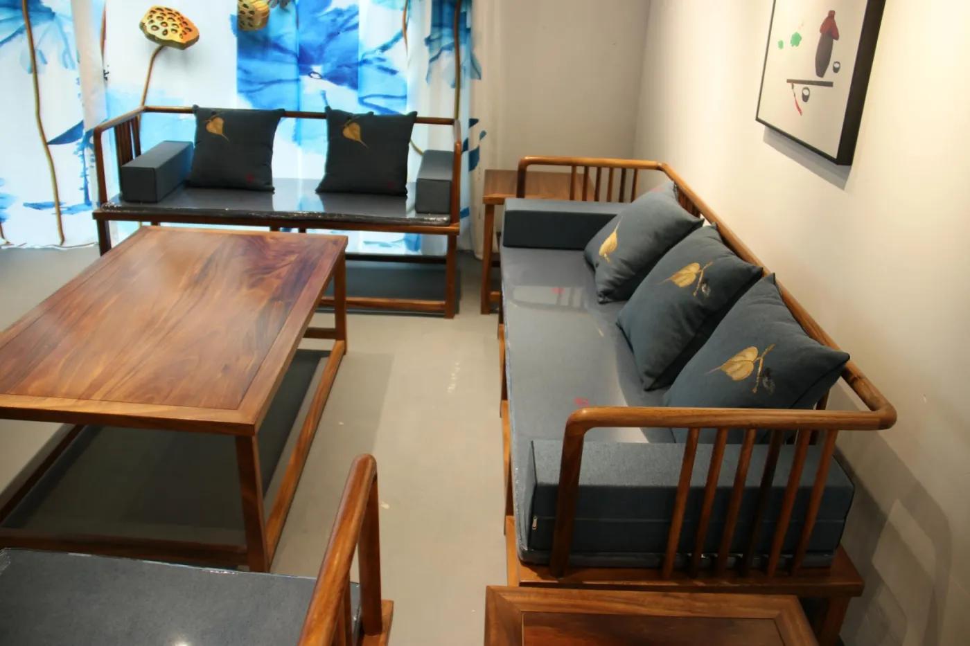 胡桃木沙发新中式,胡桃木实木休闲简约沙发中小户型