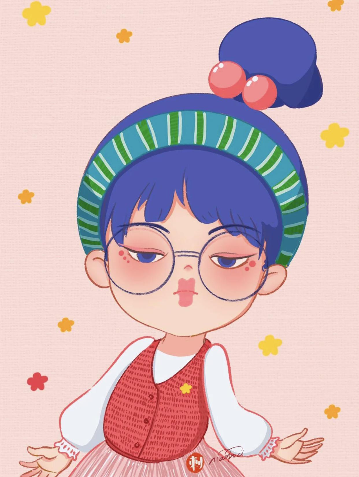 可爱头像卡通呆萌简笔丸子头,超好看丸子头漫画头像儿童