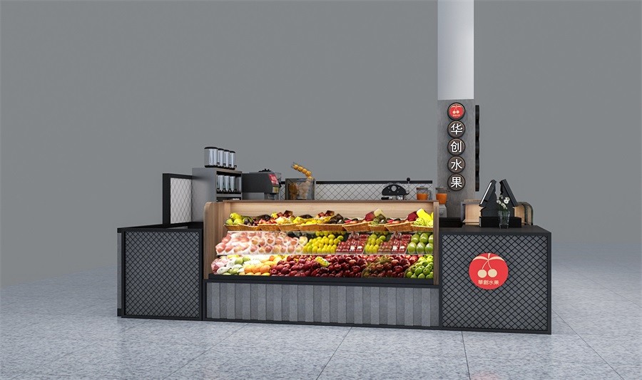 300平方水果店陈列效果图,10平米水果店布局设计效果图