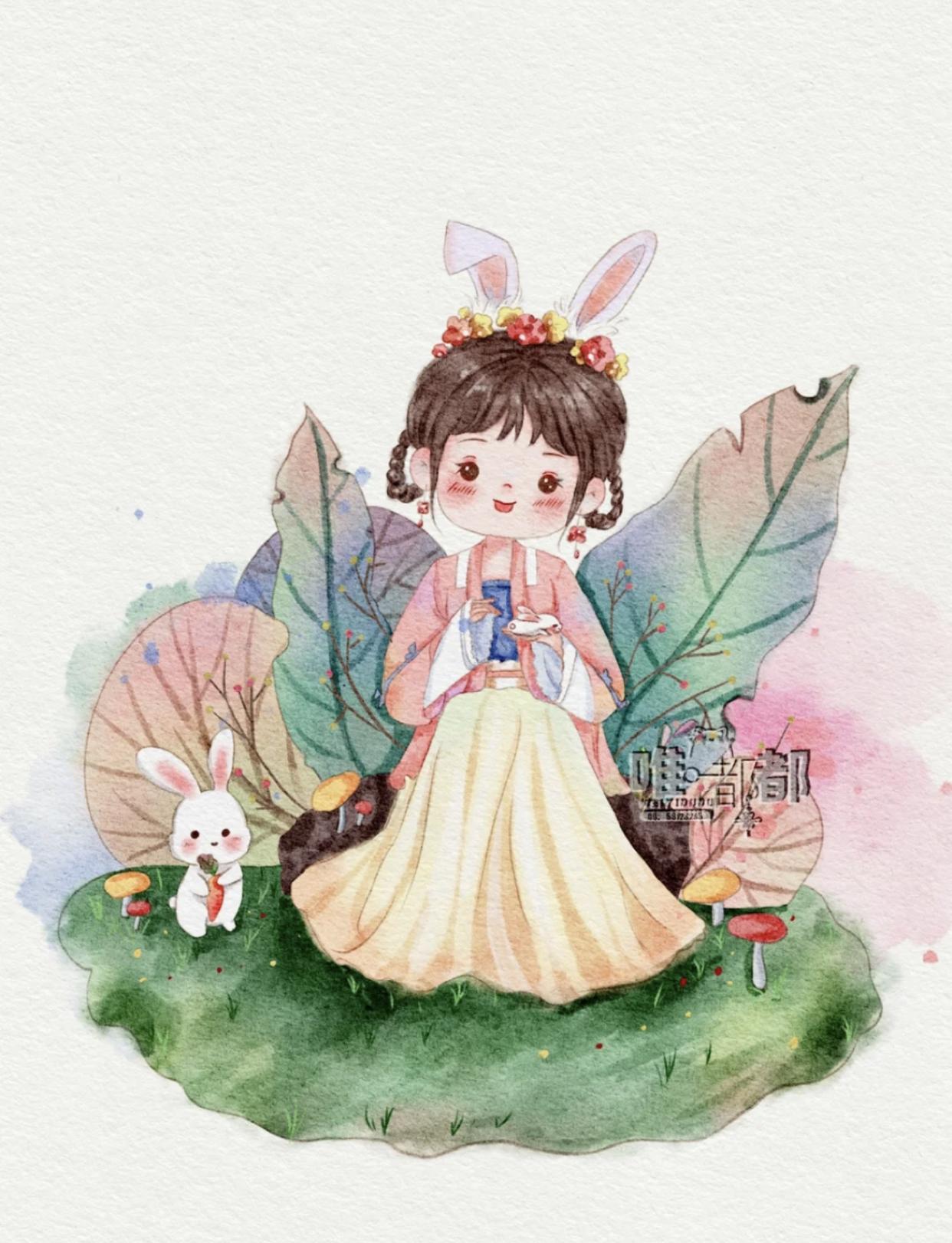 古风俏皮插画,萌萌的古风人物插画