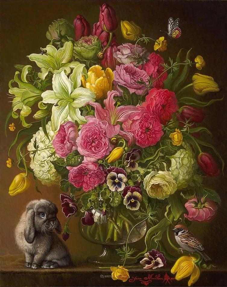 有关爱情的花鸟油画作品,北欧轻奢风格油画作品