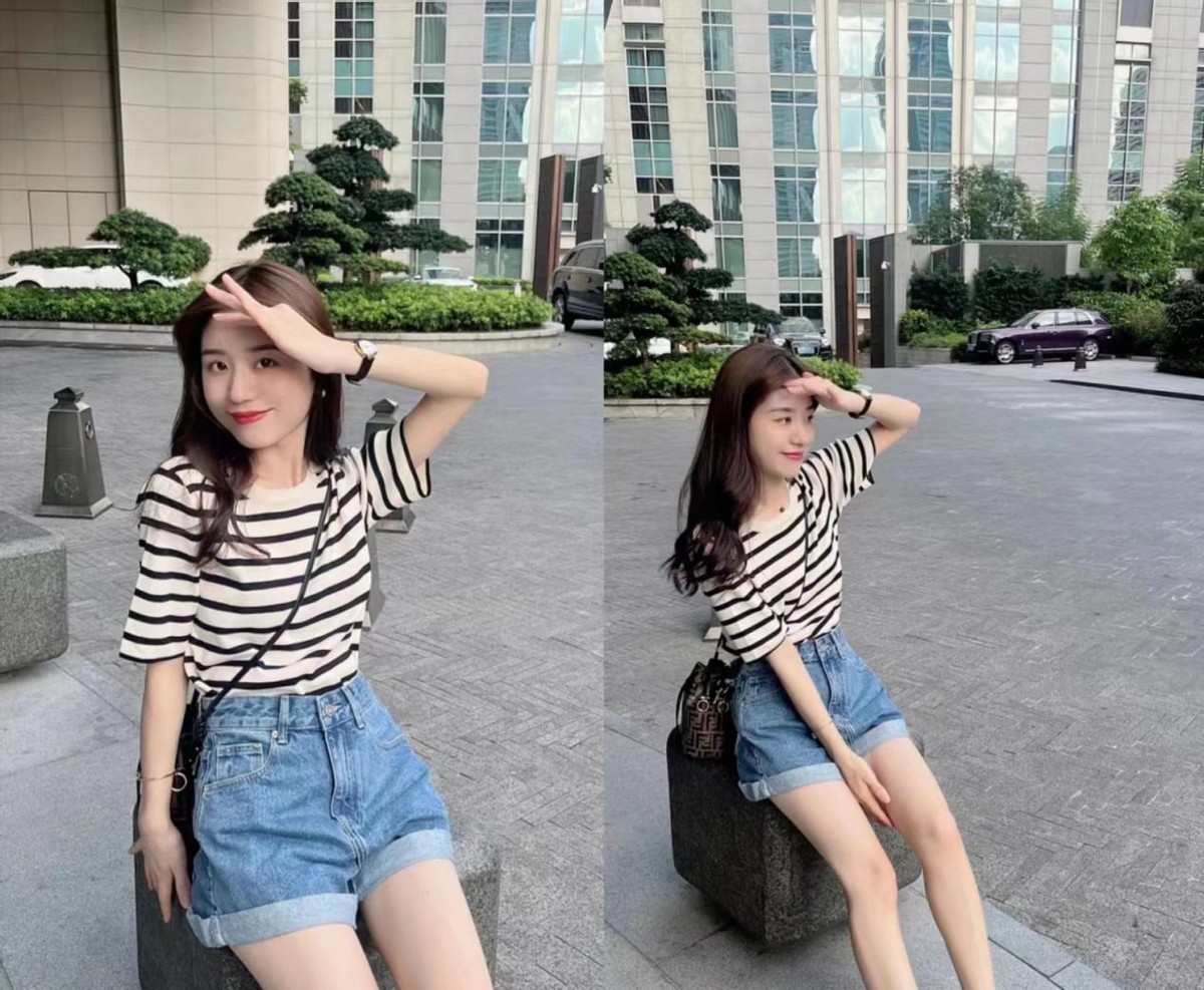 比较高级的夏季条纹典型穿衣搭配,夏天短款条纹衫搭配