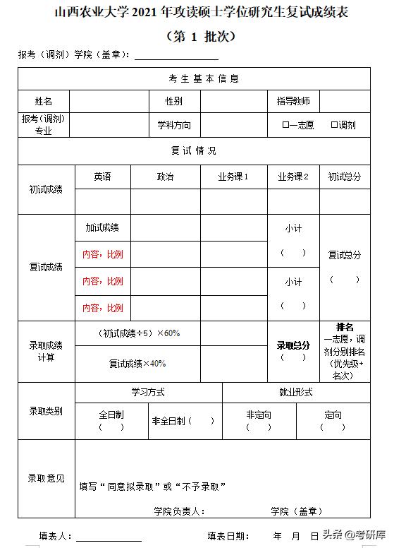 考研复试面试打分表,考研复试面试评分标准
