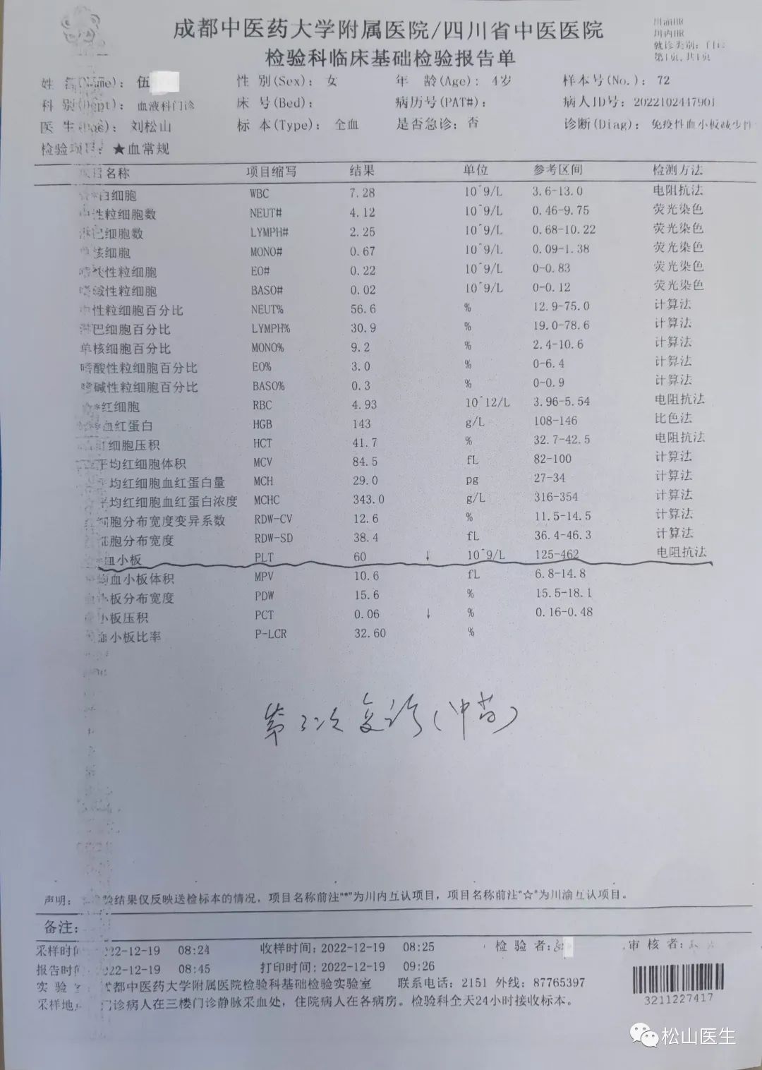 松山医话全文,血小板低中医医案