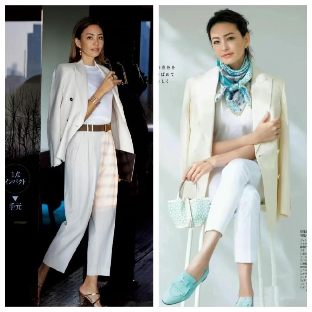 黑西服怎么搭配好看中年女性,白色修身西服搭配高级感女生