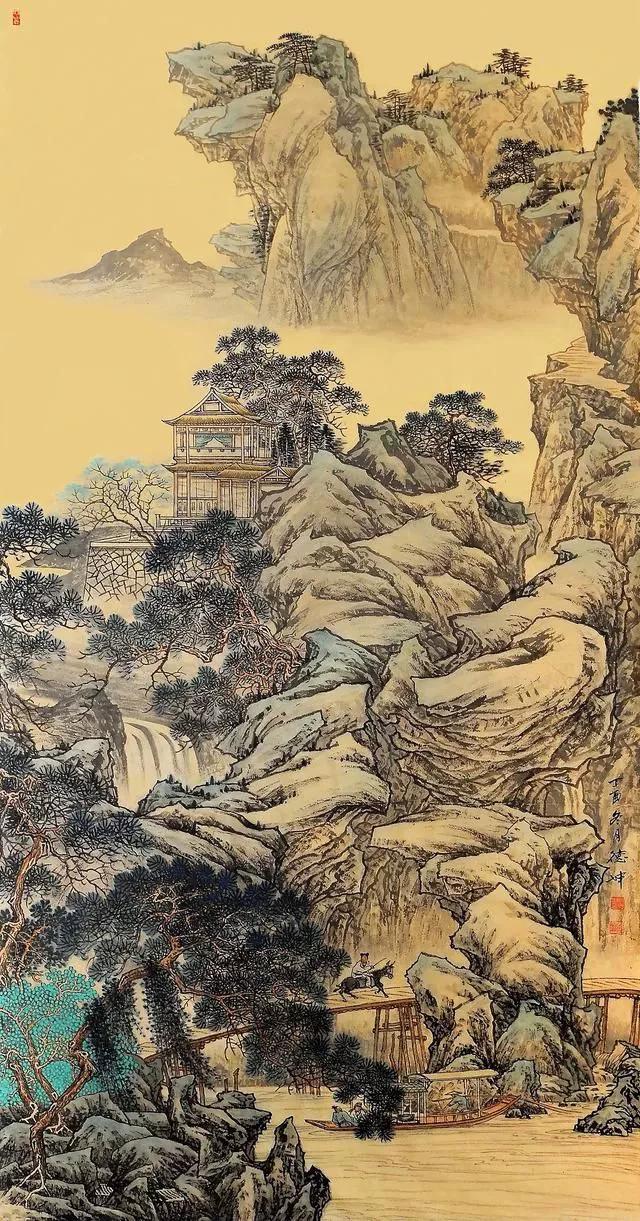 山水画四条屏当代中国画名家,现代名家秋景山水画作品欣赏