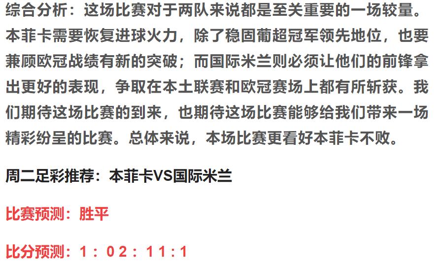 4月11日竞彩推荐：本菲卡vs国米结合盘口欧赔分析赛事走向