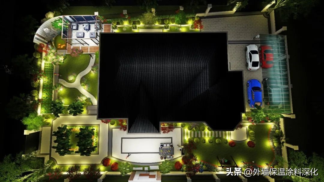 别墅庭院景观绿化全套施工图,别墅3d庭院景观效果图教程