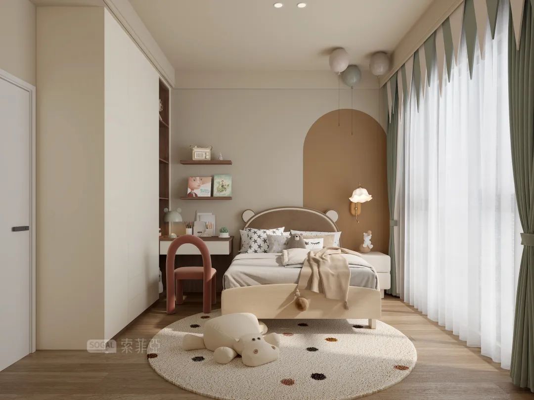 法式原木奶油风书房,奶油原木风格治愈系100平