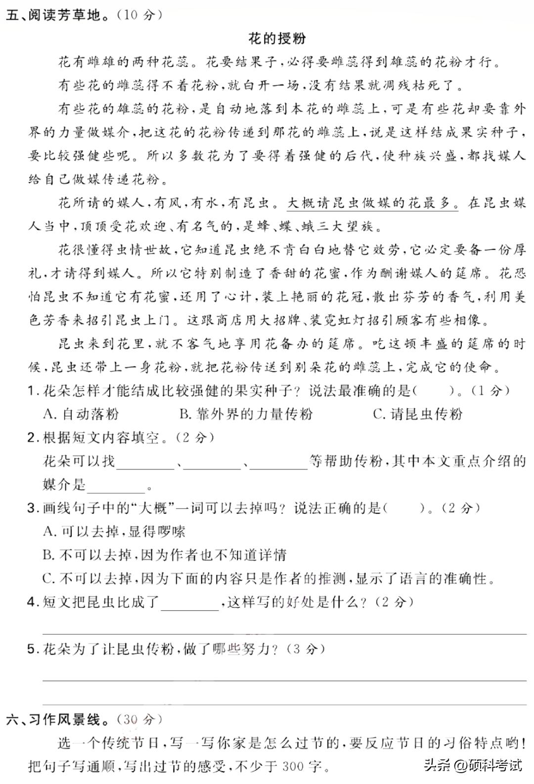 部编版三年级语文第三单元测试卷,部编版三年级下语文单元测试卷