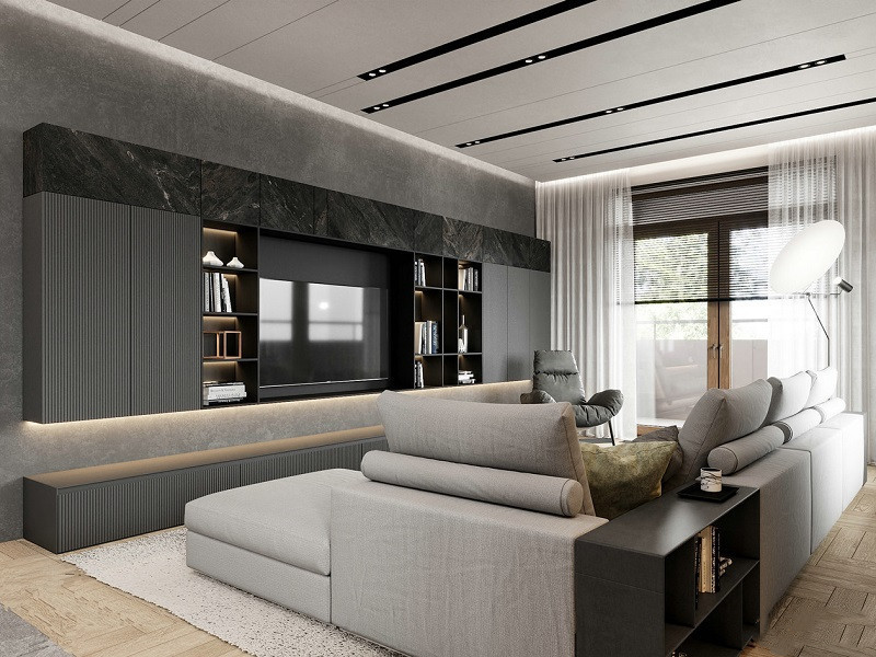黑白灰风格全屋电视墙,黑白灰装修风格电视墙现代简约