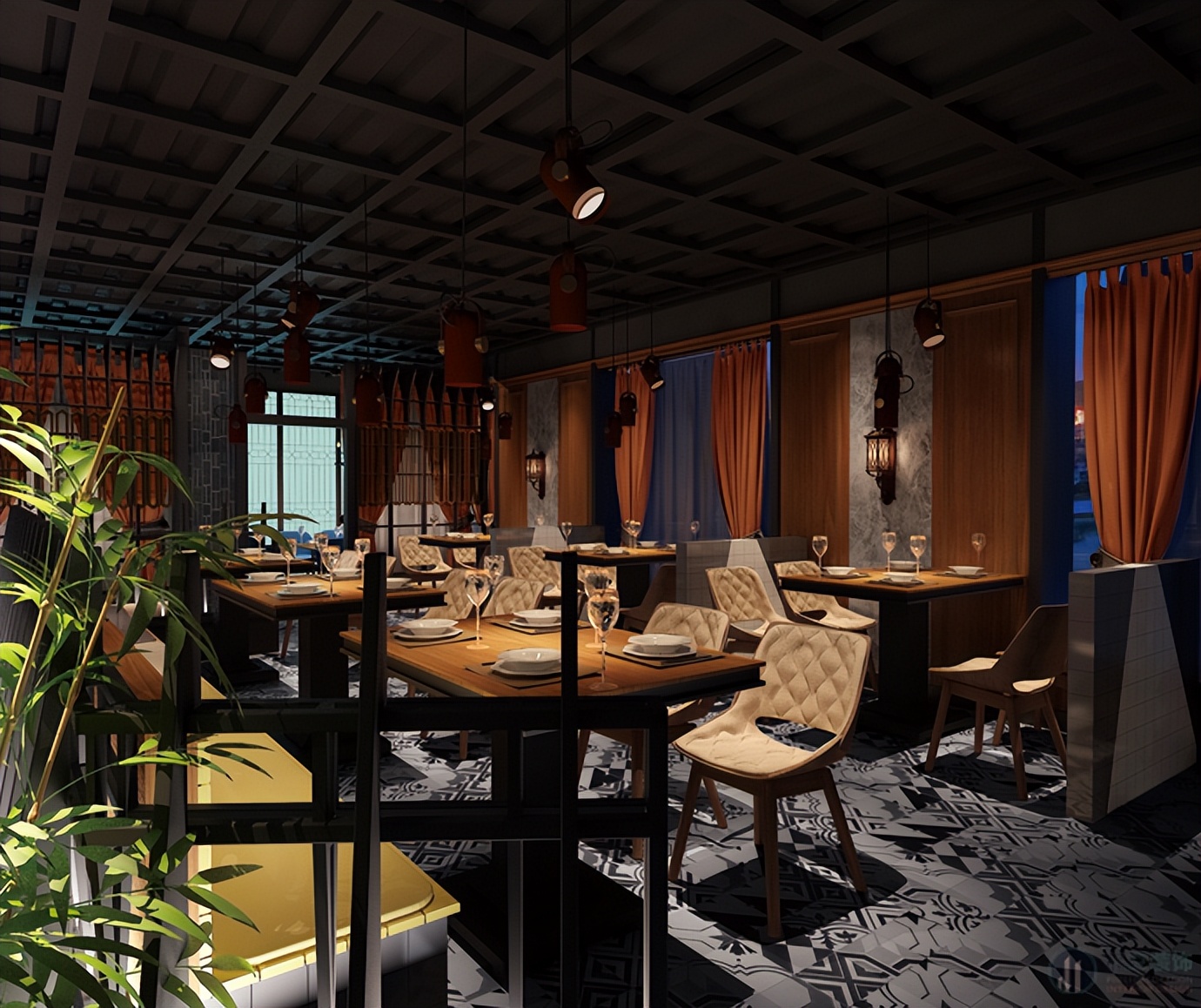 200平单层烧烤店装修,300平烧烤店创意装修设计方案