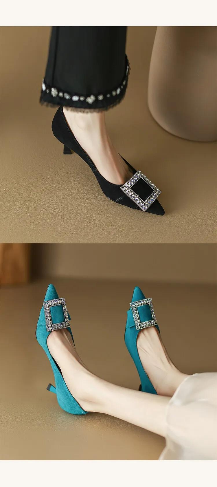 金属方扣软皮时尚百搭高跟鞋,精致大方高跟鞋