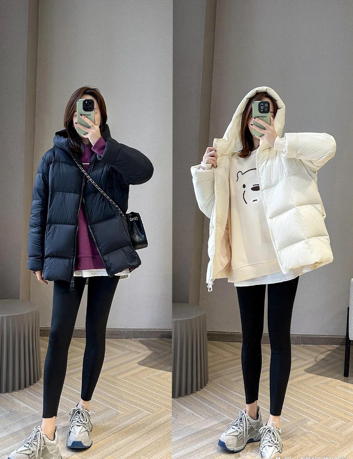 毛衣裤子这样穿时髦又保暖,冬天毛衣棉服搭配打底裤