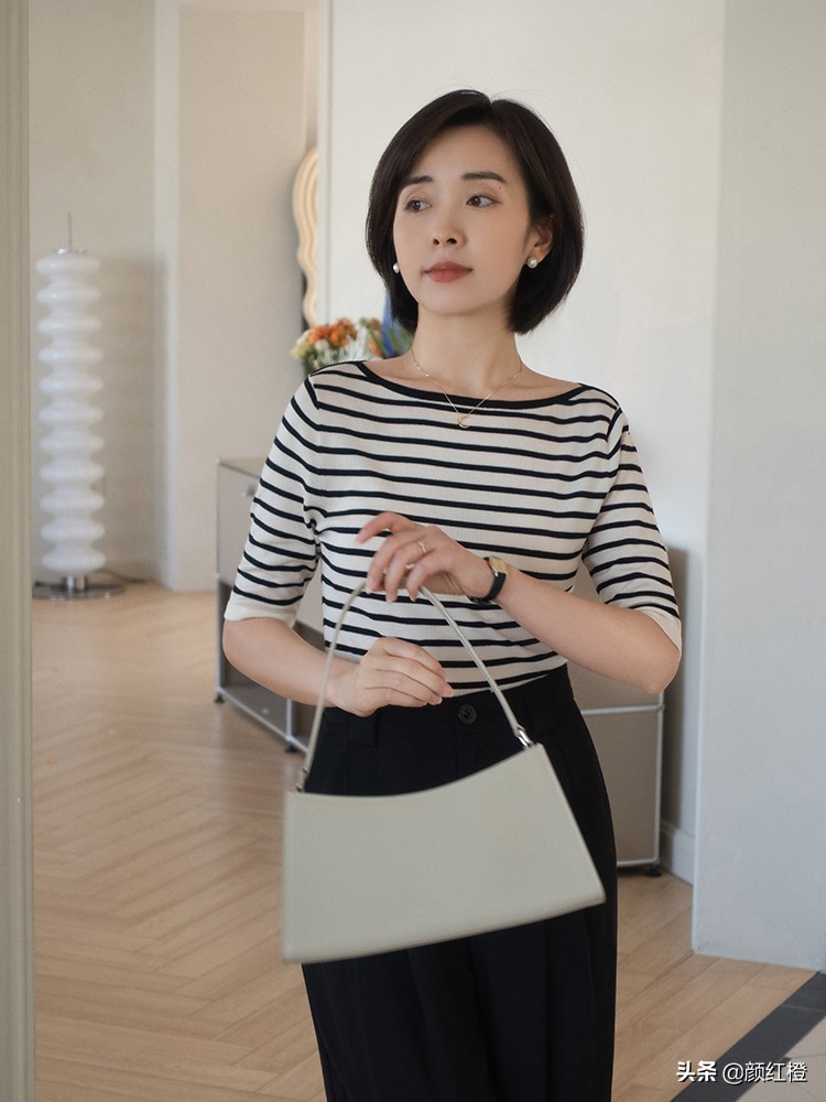 条纹针织衫街拍搭配,条纹针织衫怎么穿搭