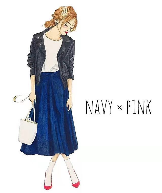 日本服装搭配手绘图,日本穿搭ins时尚博主手绘