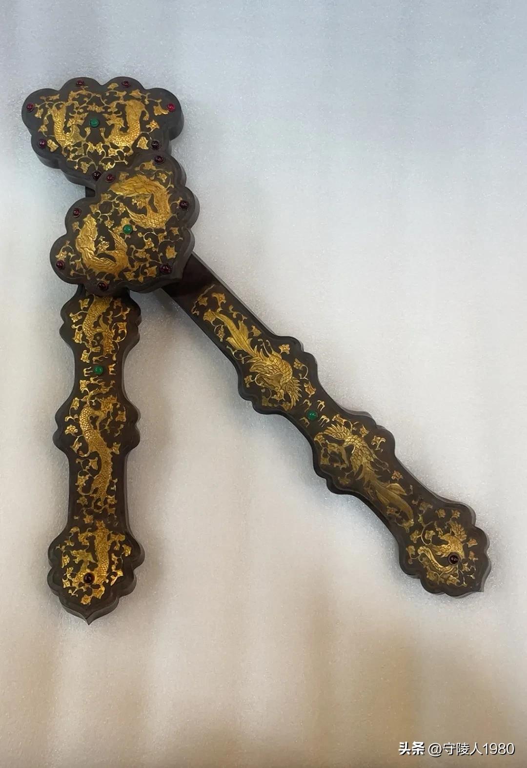 唐代铜鎏金錾刻工艺特征,錾刻鎏金铜包银如意