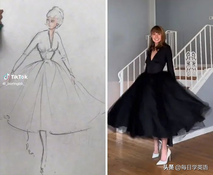 奶奶看到孙女设计的婚服,孙女用奶奶的设计草图制作成衣