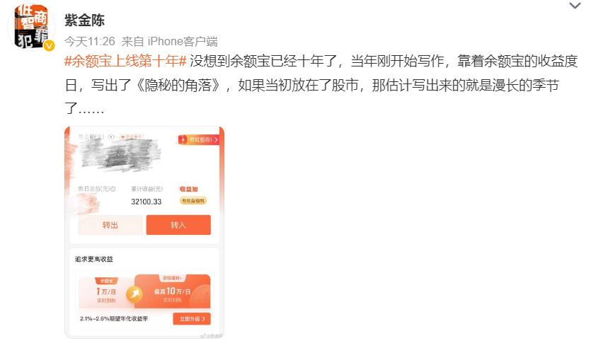 余额宝近几年收益情况,余额宝10周年10块红包