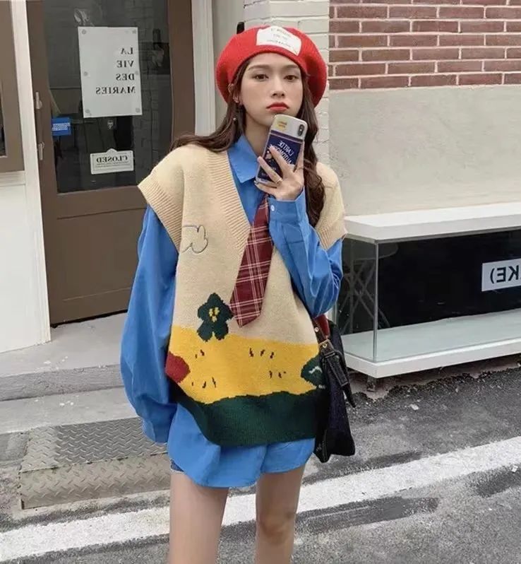 针织马甲棉麻衬衫,针织马甲衬衫下面怎么搭