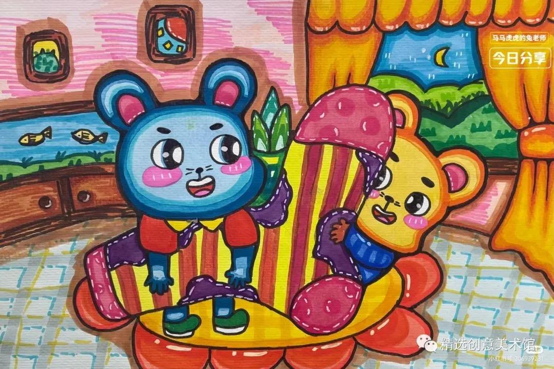 马克笔画儿童故事插画图,儿童简单马克笔绘画创意3-6岁