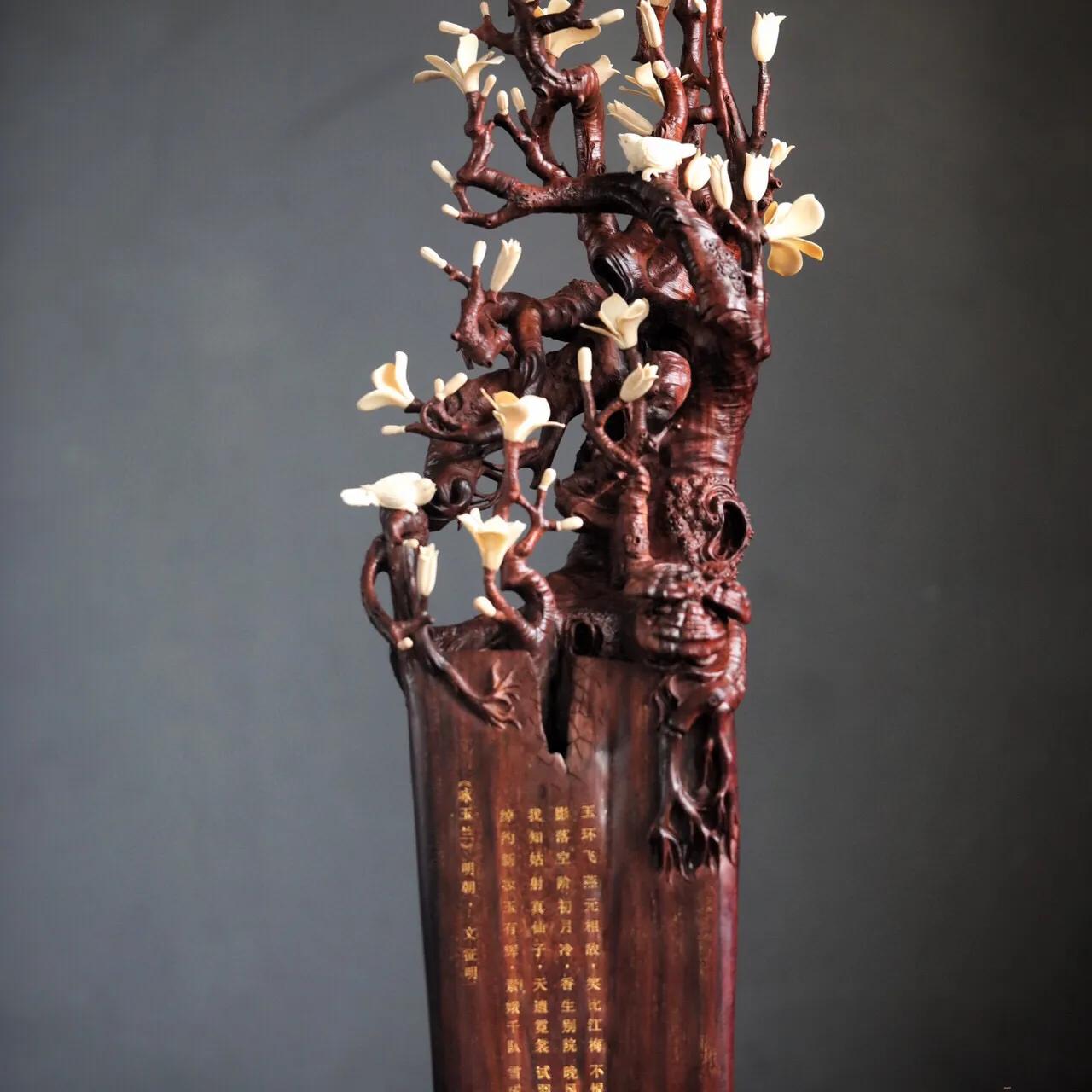 印度产小叶紫檀大象摆件,小叶紫檀镶嵌猛犸是怎么做到的