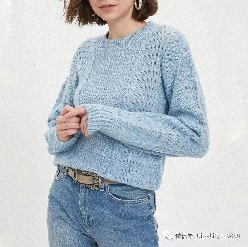 棒针套头针织羊毛衫,镂空羊毛套头衫