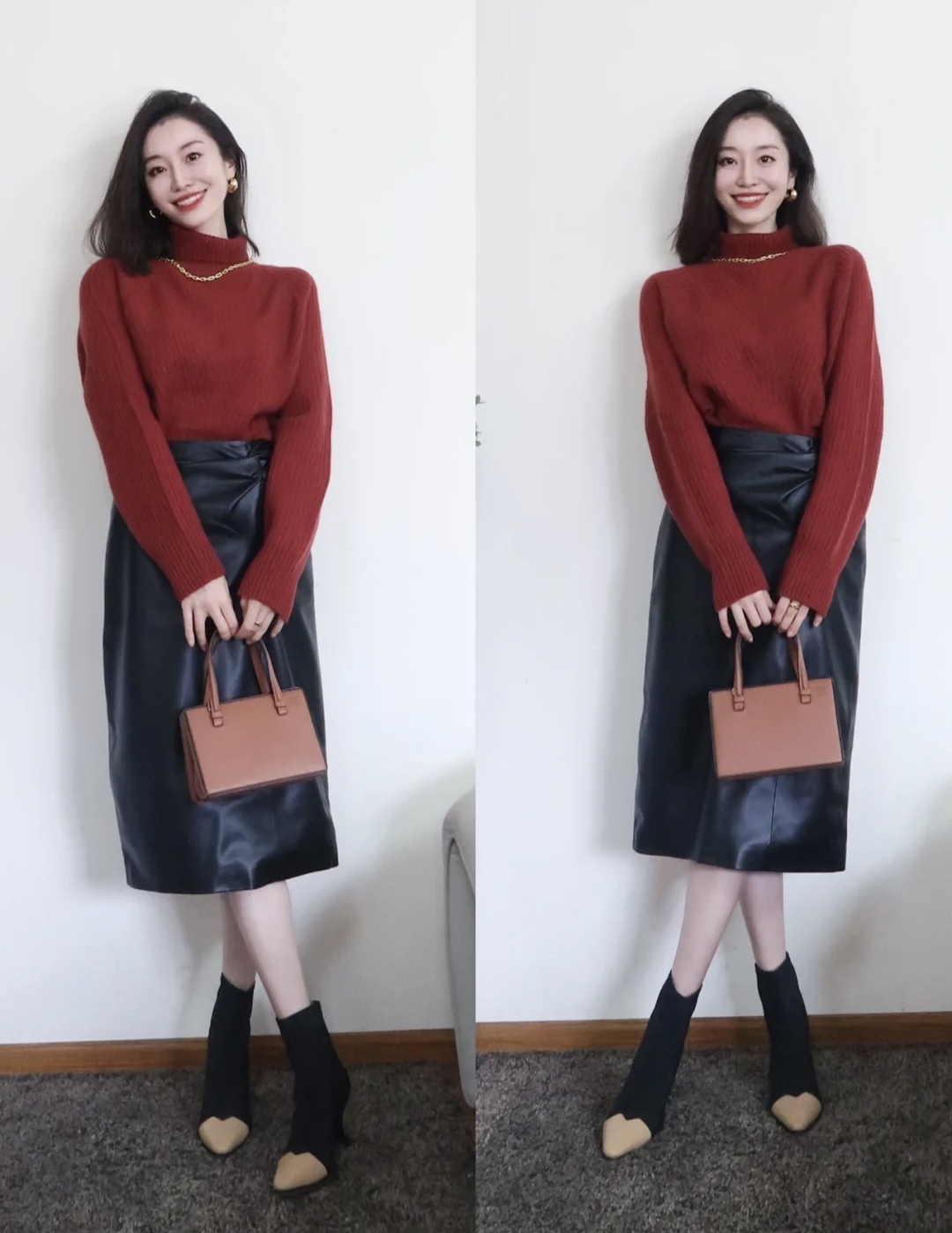 毛衣半身裙穿搭冬季图片,毛衣半身裙穿搭秋冬中长款维语版