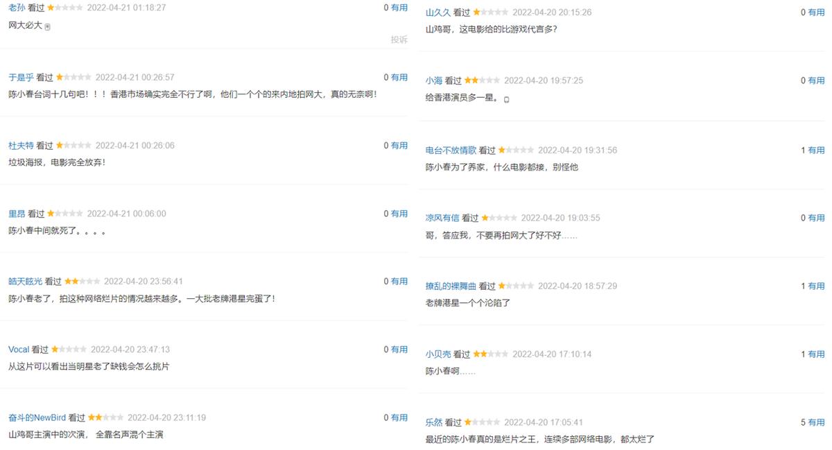 清一色差评的电影,一星差评的烂片