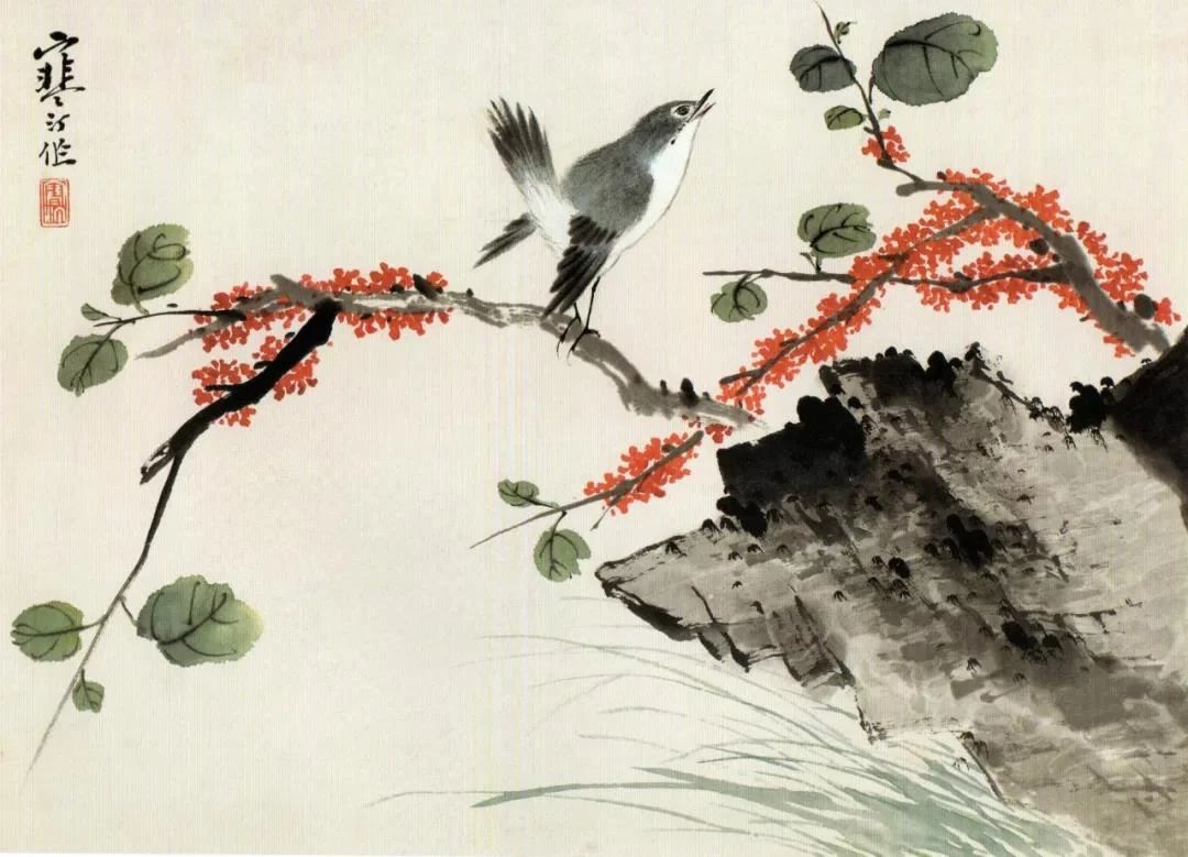 江寒汀写意黑山雀石榴花图,江寒汀写意花鸟千峰竞秀原作尺寸