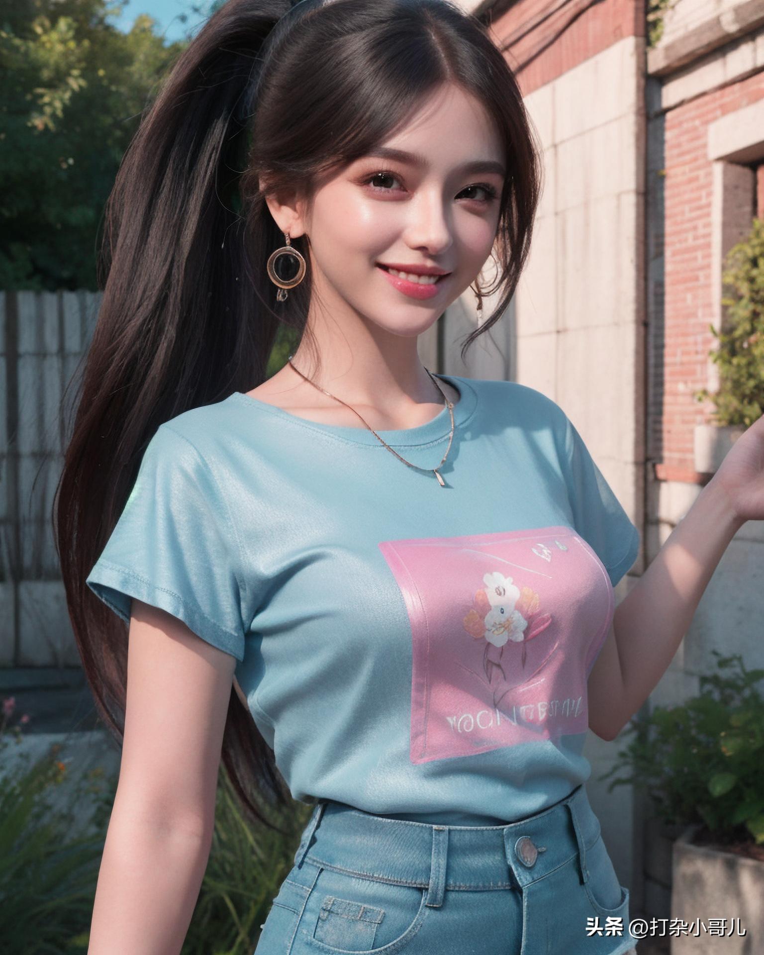 夏日穿搭黑短袖黑短裤,女款t恤穿搭女士牛仔短裤方法