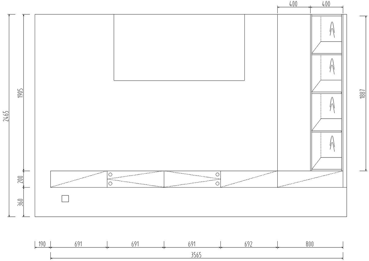 与其做满墙电视柜，不如留40㎝做书架，一柜两用，教科书级模板