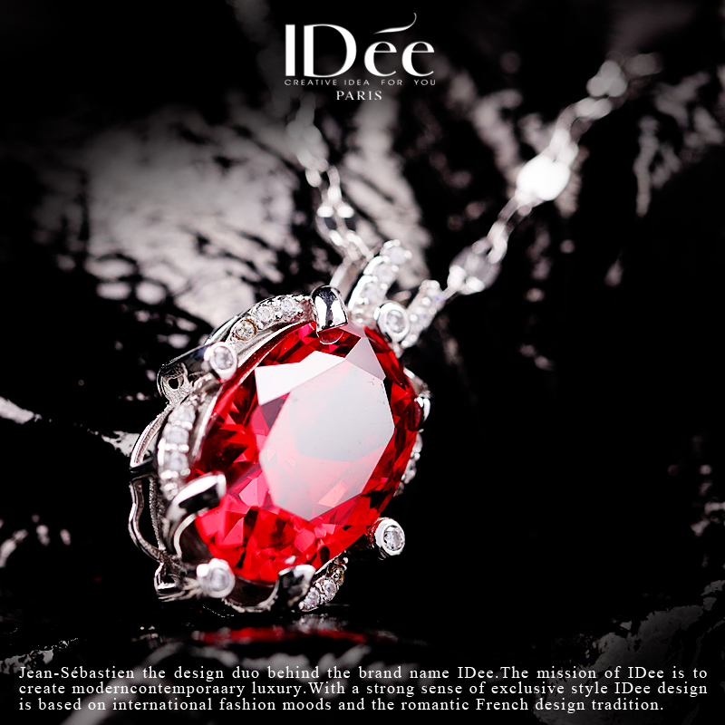 魅力红宝石戴来坚定与勇气——法国IDee红宝石纯银吊坠水晶锁骨链