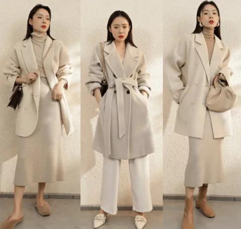 米白色羊剪绒大衣配什么裙子好看,米白色大衣秋冬怎么搭配好看