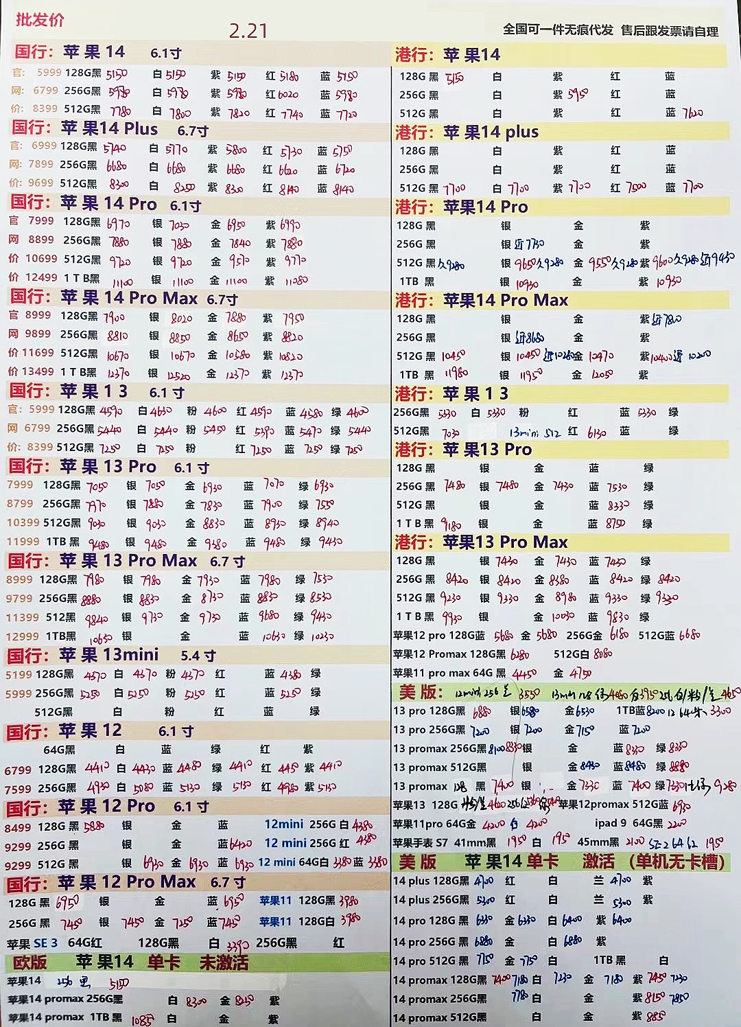 深圳华强北2023年手机7月份报价表,2023年12月手机批发价格一览表