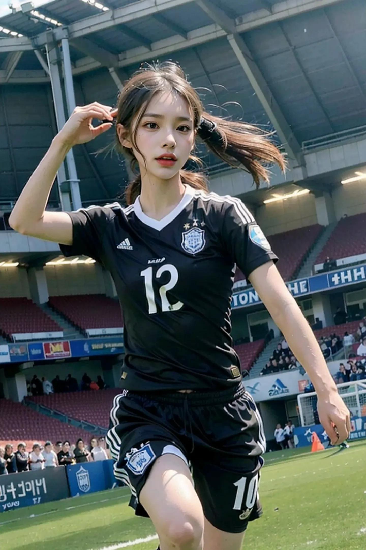 足球场上最美的女孩,足球场上踢球的女生