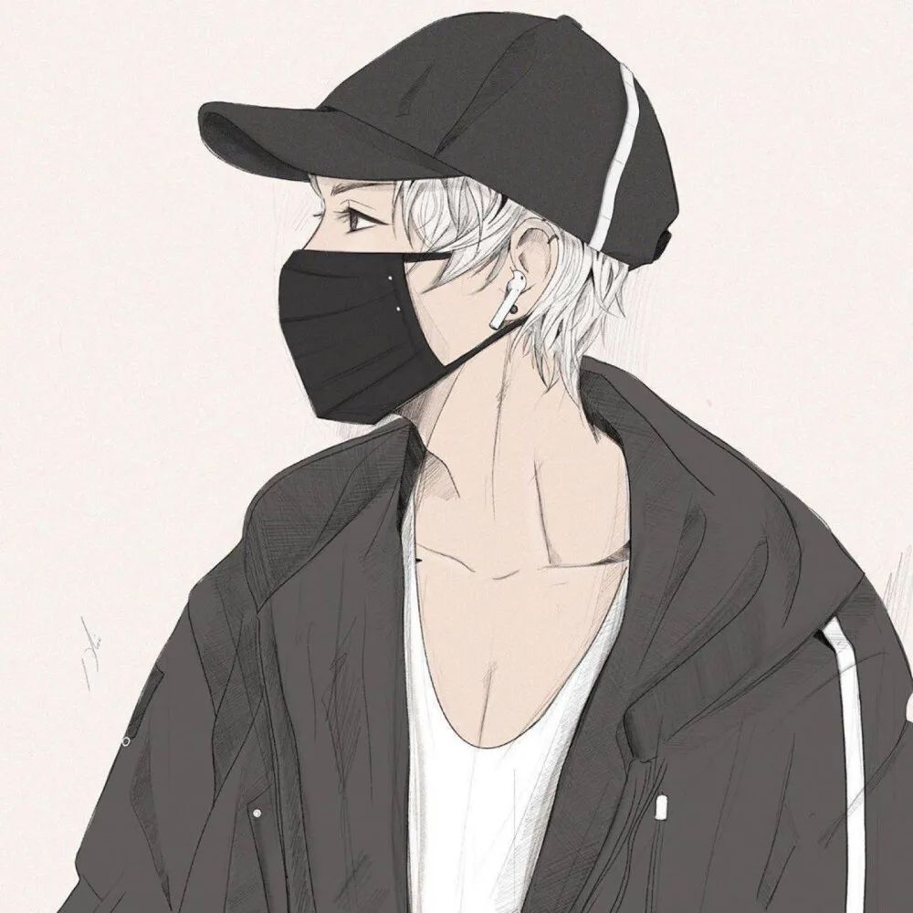 戴口罩情侣图片头像一对,戴帽子和口罩情侣头像黑白动漫