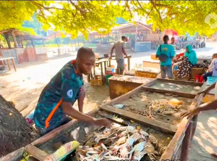 中国老板和非洲保镖去买螃蟹，1大盆螃蟹才23元，味道太好了