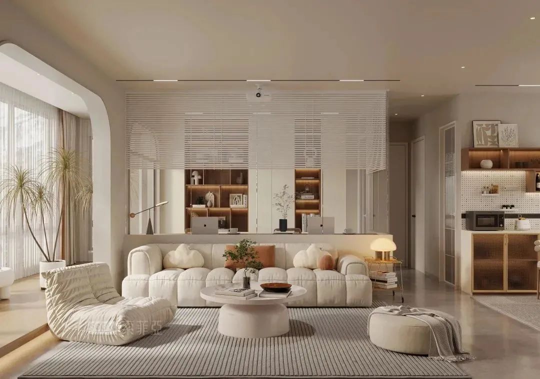 法式原木奶油风书房,奶油原木风格治愈系100平