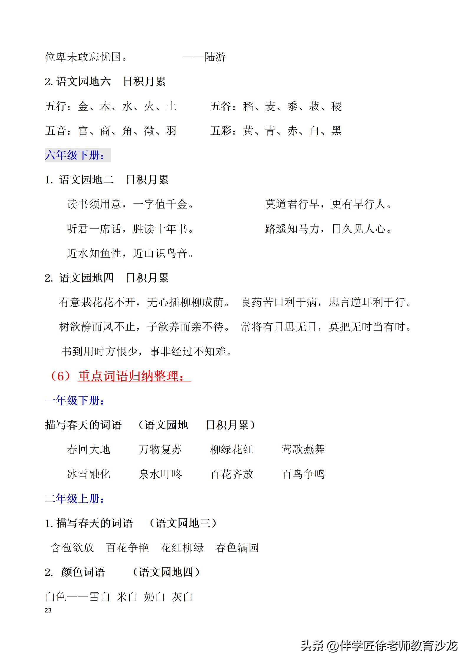 小学六年级语文必背资料,六年级语文必背知识点可打印