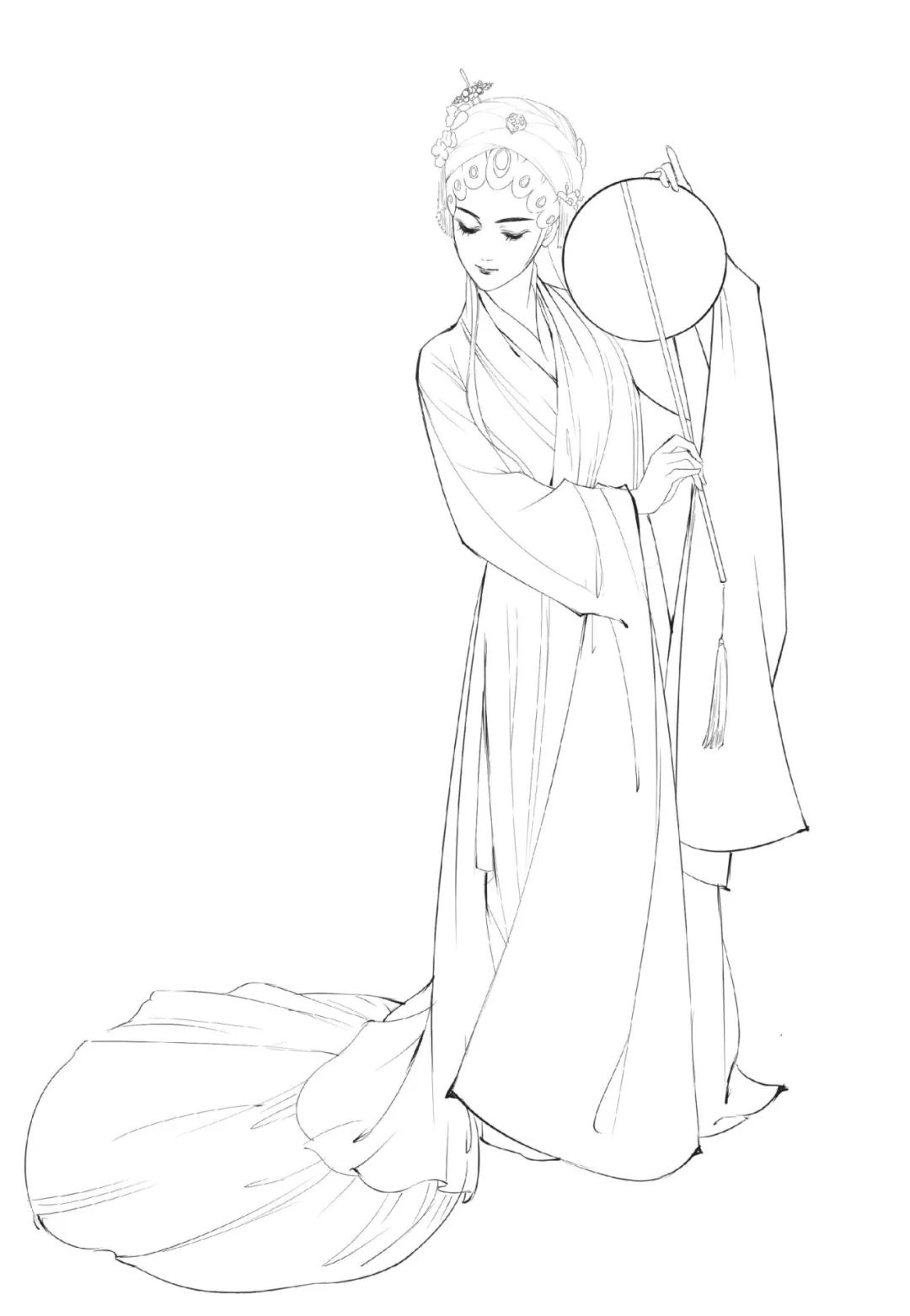 手绘山海经古风人物线稿,手绘动漫古风女生线稿简单